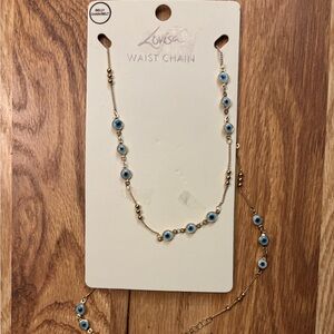 Gold and Blue Evil Eye waist chain